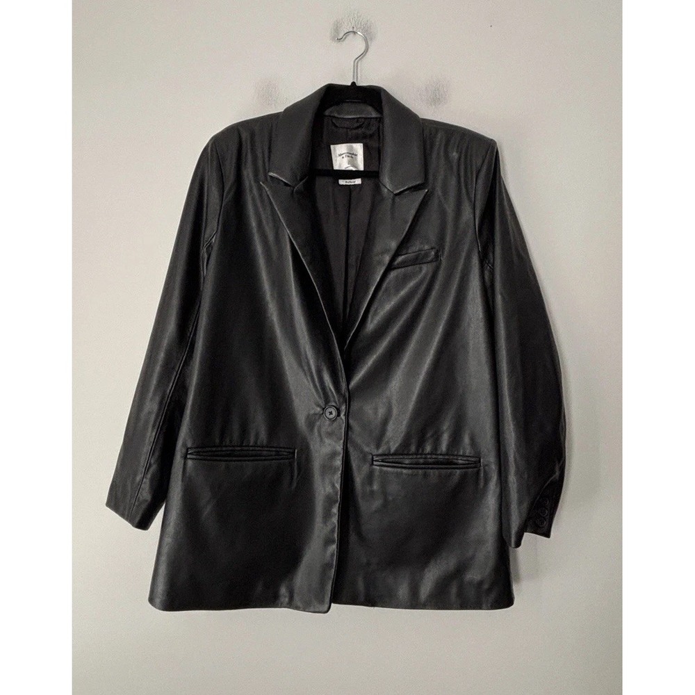 Abercrombie & Fitch Black Faux Leather Boyfriend Notch Collared Blazer Jacket L